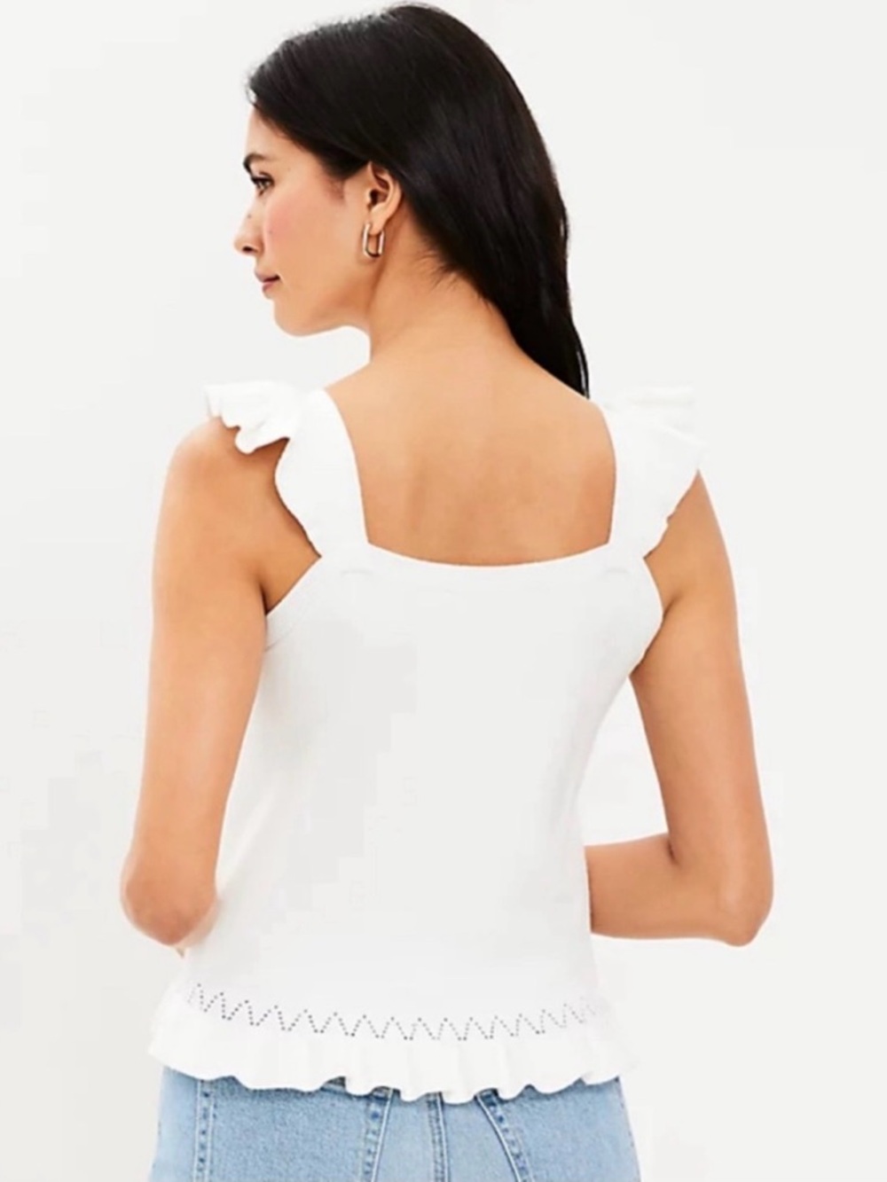 LOFT Pointelle Ruffle Sweater Tank, M - Picture 2 of 9